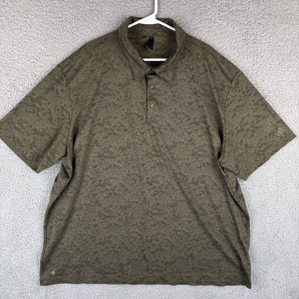 Adidas Polo Shirt Mens 3XL Green Camo Mesh Vented Golf Performance Lightweight
